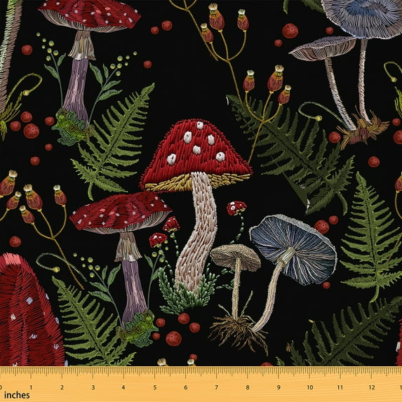 jejeloiu Red Mushroom Fabric by the Yard 5 Yards,Retro Rustic Plant Fabric for Sewing,Tropical Botanical Palm Home Decor Fabric by the Yard For Children,Breathable Home Decor