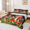 thumbnail image 1 of jejeloiu Red Mushroom Fungus Twin Sheet Sets,Rustic Plants Leaves Twin Fitted Sheet,Red Green Black Flat Sheet For Girl,Luxury Bedroom Decor,3-Piece, 1 of 7