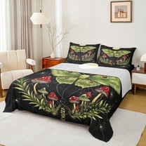 jejeloiu Red Mushroom Twin Sheet Set,Green Moth Tropical Leaves,Microfiber Decor For Girls,3-Piece