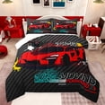 thumbnail image 1 of jejeloiu Red Race Car Queen Comforter Set,Speed Moving Sport Bedding Sets,Modern Abstract Geometric Plaid Bedding Comforter Set For Boys Teens,Ultra Soft Home Decor,3pcs, 1 of 8