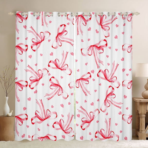 jejeloiu Red Ribbon Bowtie Black Out Curtains,Kawaii Bowknot Bow Curtains Pack of 2 (42x63 Each) For Girls Teens