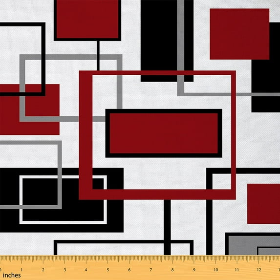 jejeloiu Red White Black Fabric by the Yard 2 Yards, Geometric Squre Room Decor Fabric by the Yard, Modern Abstract Minimalist Fabric for Sewing, Ultra Soft Home Decor