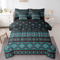 jejeloiu Retro Aztec 7-Piece Twin Bedding Sets,Boho Geometric Bedding Comforter Set,Cyan Geometric Sheet Sets For Men Women,Luxury Bedroom Decor Reversible
