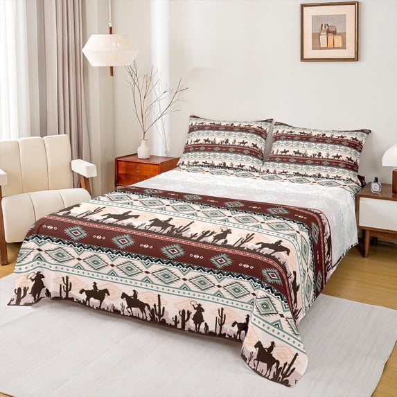 jejeloiu Retro Aztec Bed Sheets,Weatern Farm Cowboy King Sheets,Geometric Stripes Pattern Sheet Set For Boys Kids,Luxury Bedroom Decor,4-Piece