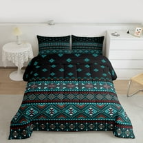 jejeloiu Retro Aztec Bedding Comforter Set,Boho Geometric Twin Comforter Sets,Cyan Geometric Bedding Set For Men Women,Luxury Bedroom Decor Reversible,2pcs
