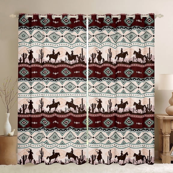 jejeloiu Retro Aztec Blackout Curtains Set of 2 (52x84 Each),Weatern Farm Cowboy Window Curtains,Geometric Stripes Pattern Curtains and Drapes For Boys Kids,Luxury Bedroom Decor