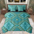 thumbnail image 1 of jejeloiu Retro Aztec Geometric 7 Pieces Bedding Comforter Set,Vintage Rhombus Triangle Full Bedding Set,Cyan Orange Fitted Sheet Flat Sheet For Men Women,Breathable Home Decor Reversible, 1 of 8
