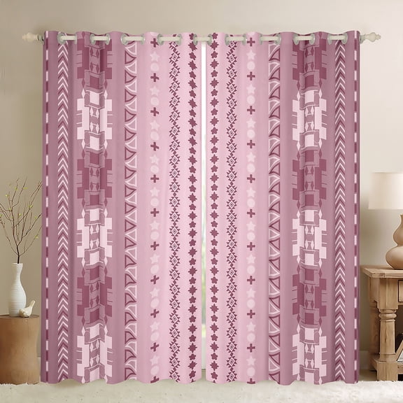 jejeloiu Retro Aztec Geometric Curtains Pack of 2 (42x84 Each),Vintage Boho Tribal Curtains Blackout,Pink Triangle Cute Flower Bedroom Curtains For Men Women,Breathable Home Decor