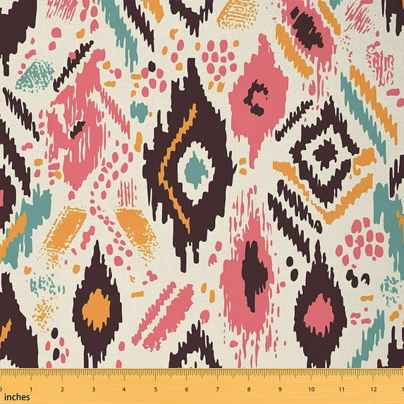 jejeloiu Retro Aztec Geometric Fabric by the Yard 1 Yard,Colorful Bohemain Style Home Decor Fabric by the Yard,Beige Brown Pink Sewing Fabric For Girl Boy,Breathable Home Decor