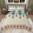thumbnail image 1 of jejeloiu Retro Aztec Geometric Full Size Comforter Sets,Cyan Beige Bedding Sets For Men Women Reversible 3pcs, 1 of 8