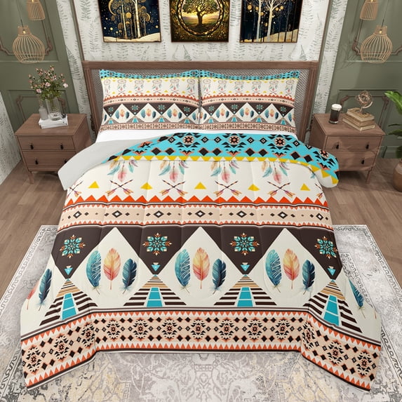 jejeloiu Retro Aztec Geometric Full Size Comforter Sets,Vintage Boho Tribal Bedding Comforter Set,Ancient Dreamcatcher Rustic Farmhouse Bedding Sets For Men Women,Home Decor Reversible,3-Piece