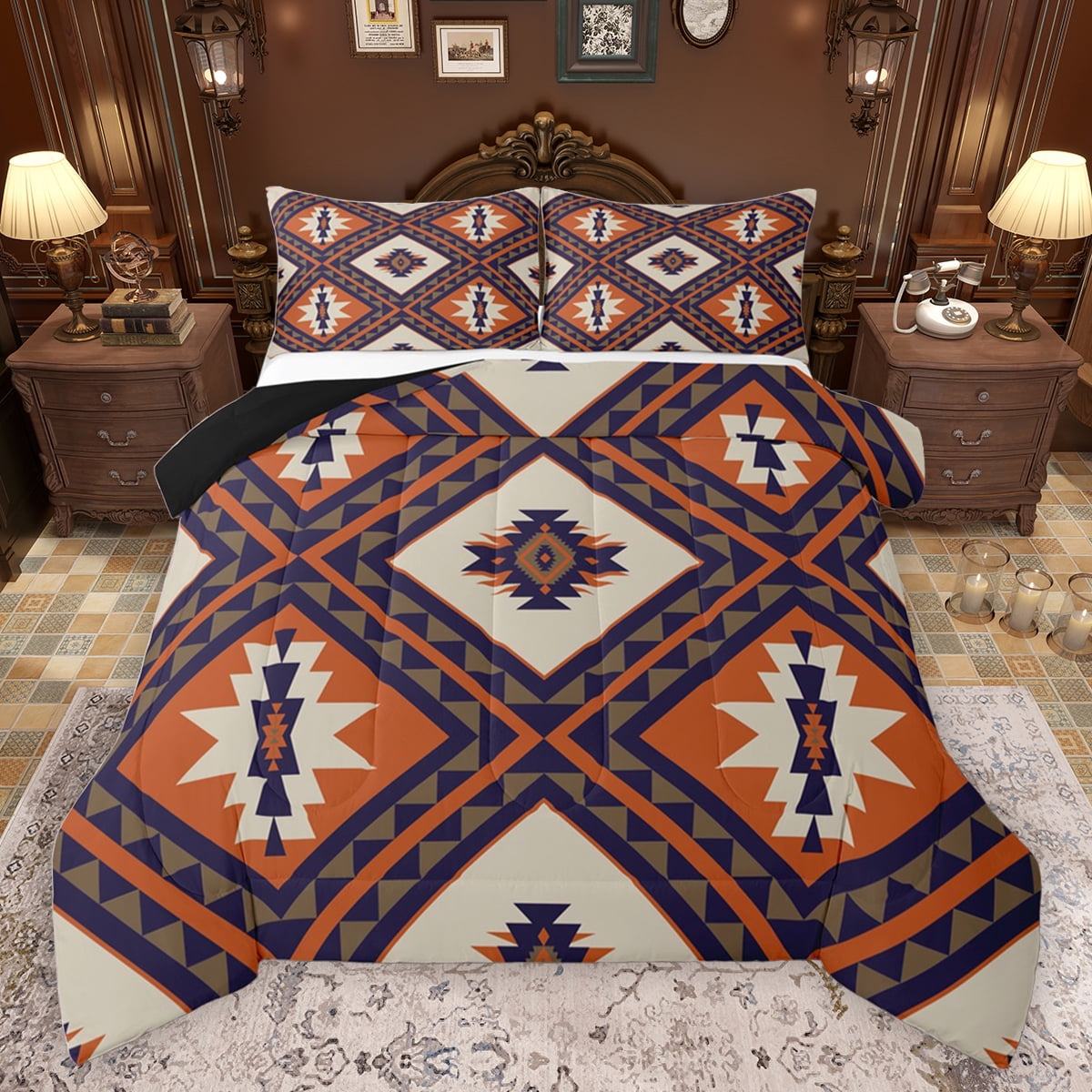 jejeloiu Retro Aztec Geometric Full Size Comforter Sets,Vintage Rhombus ...