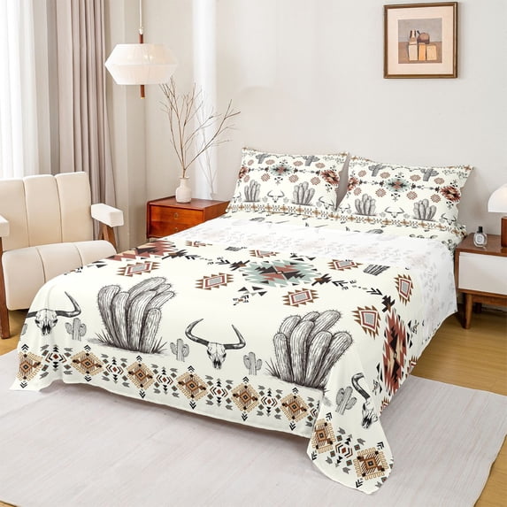 jejeloiu Retro Aztec Geometric Full Size Sheets Kids,Tribal Bohemian Style Print Bed Sheets,4-Piece