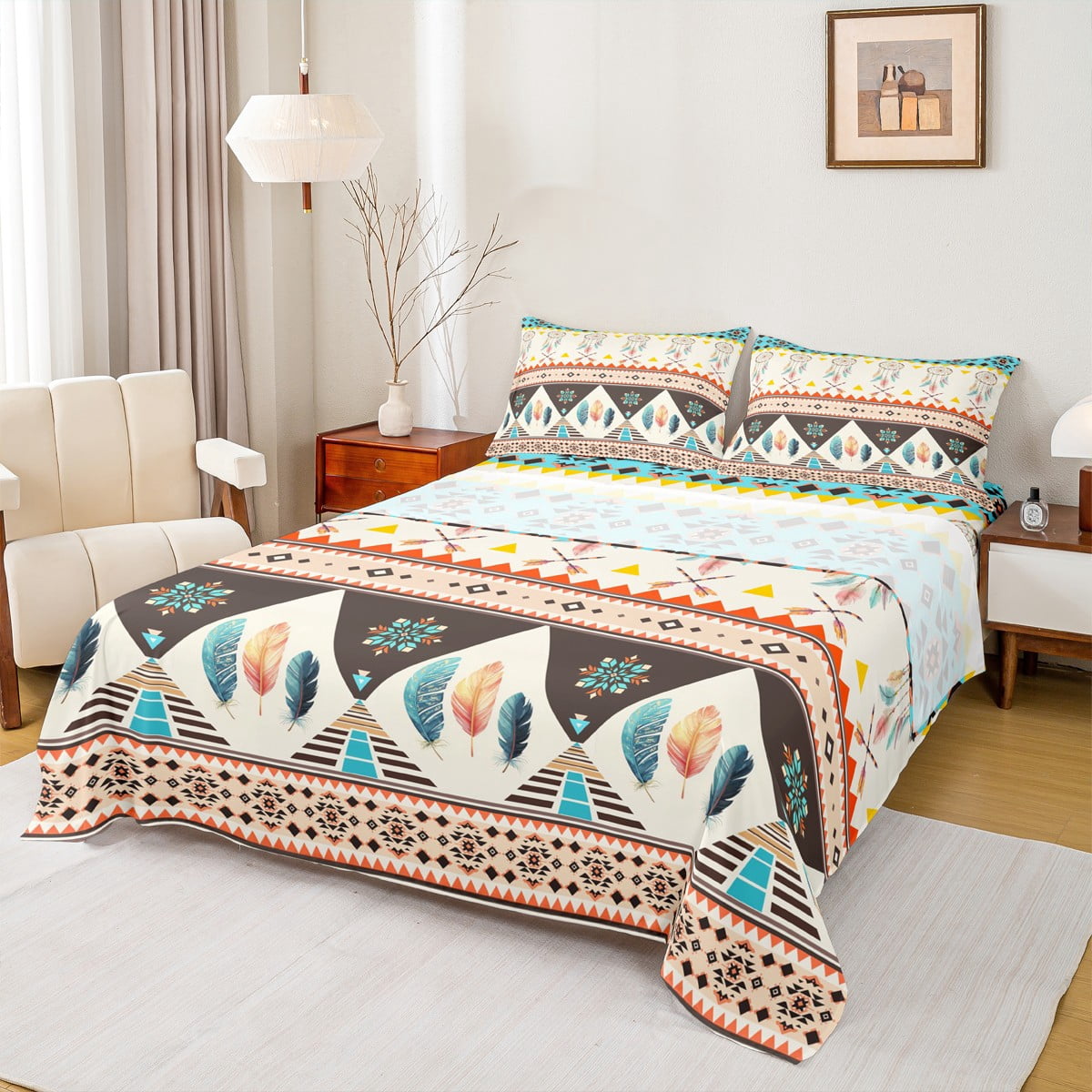jejeloiu Retro Aztec Geometric Full Size Sheets,Vintage Boho Tribal Bed ...