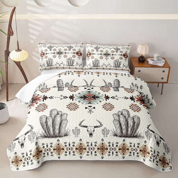 jejeloiu Retro Aztec Geometric Twin Quilt Set Kids,Tribal Bohemian Style Print Twin Coverlet Set,2pcs