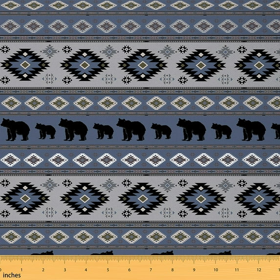 jejeloiu Retro Aztec Geometric Fabric by the Yard 1 Yard,Boho Bohemian Theme Home Decor Fabric by the Yard,Jungle Animal Bear Sewing Fabric,Super Cozy Room Decor