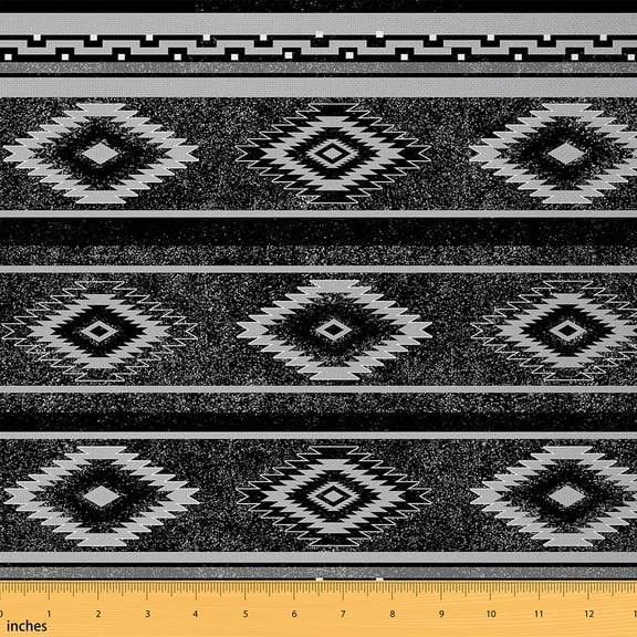 jejeloiu Retro Aztec Geometric Fabric by the Yard 3 Yards,Boho Bohemian Theme Sewing Fabric,Black Abstract Geometric Fabric for Sewing,Super Cozy Room Decor