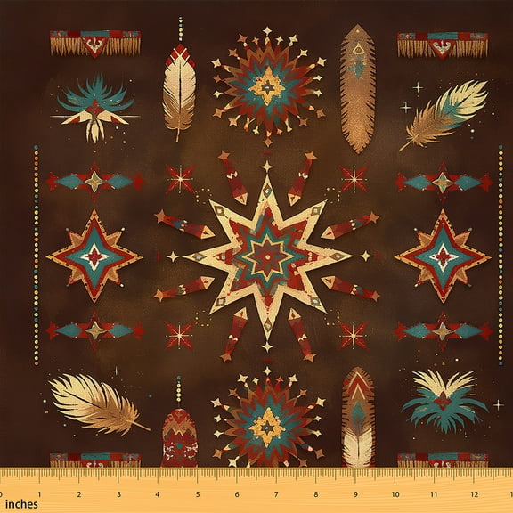 jejeloiu Retro Bohemian Pattern Fabric by the Yard 5 Yards,Western Tribal Style Fabric for Sewing,Brown Beige Home Decor Fabric by the Yard For Men Women,Breathable Home Decor