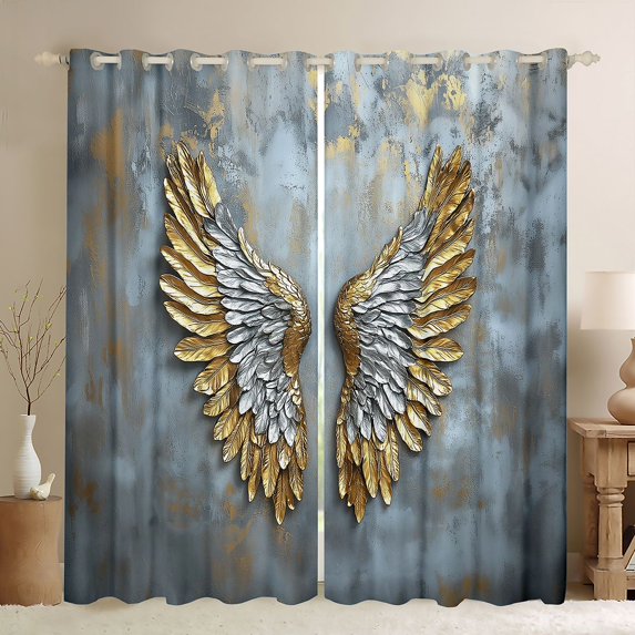 jejeloiu Retro Bohemian Wings Curtains Pack of 2 (42x84 Each),Gold Silver Gray Curtains Blackout For Men Women