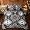 thumbnail image 1 of jejeloiu Retro Boho Aztec 7pcs Bedding Comforter Set,Bohemian Triangle Rhombus Queen Bedding Sets,Gray Black Queen Sheet Sets For Teens,Microfiber Bedroom Decor Reversible, 1 of 8