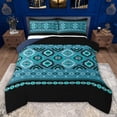 thumbnail image 1 of jejeloiu Retro Boho Aztec Queen Comforter Set,Blue Geometric Rhombus Bedding Comforter Set For Adults Reversible 3-Piece, 1 of 8