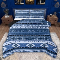 jejeloiu Retro Boho Aztec Twin Comforter Sets,Blue Vintage Geometric Bedding Set For Adults Reversible 2pcs