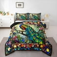 thumbnail image 1 of jejeloiu Retro Boho Floral Queen Comforter Set,Zoo Animal Peacock Bedding Sets,Rainbow Galss Flower Bedding Comforter Set For Girl Kids,Ultra Soft Home Decor Reversible,3-Piece, 1 of 8