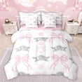 thumbnail image 1 of jejeloiu Retro Bow Ribbon 7-Piece Twin Bedding Sets,Cartoon Flowers Pattern Bedding Comforter Set,White Pink Gray Sheet Sets For Girl,Microfiber Bedroom Decor Reversible, 1 of 8