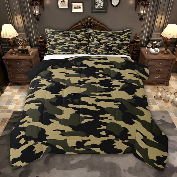 jejeloiu Retro Camo Camouflage Full Size Comforter Sets,Military Style Bedding Sets For Teens Men Reversible 3pcs