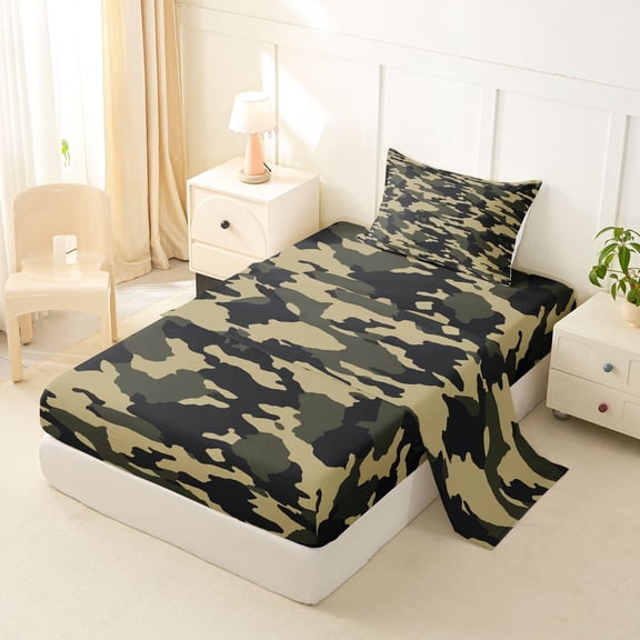jejeloiu Retro Camo Camouflage Twin Sheet Sets,Military Style Bedding For Teens Men 3 Pieces