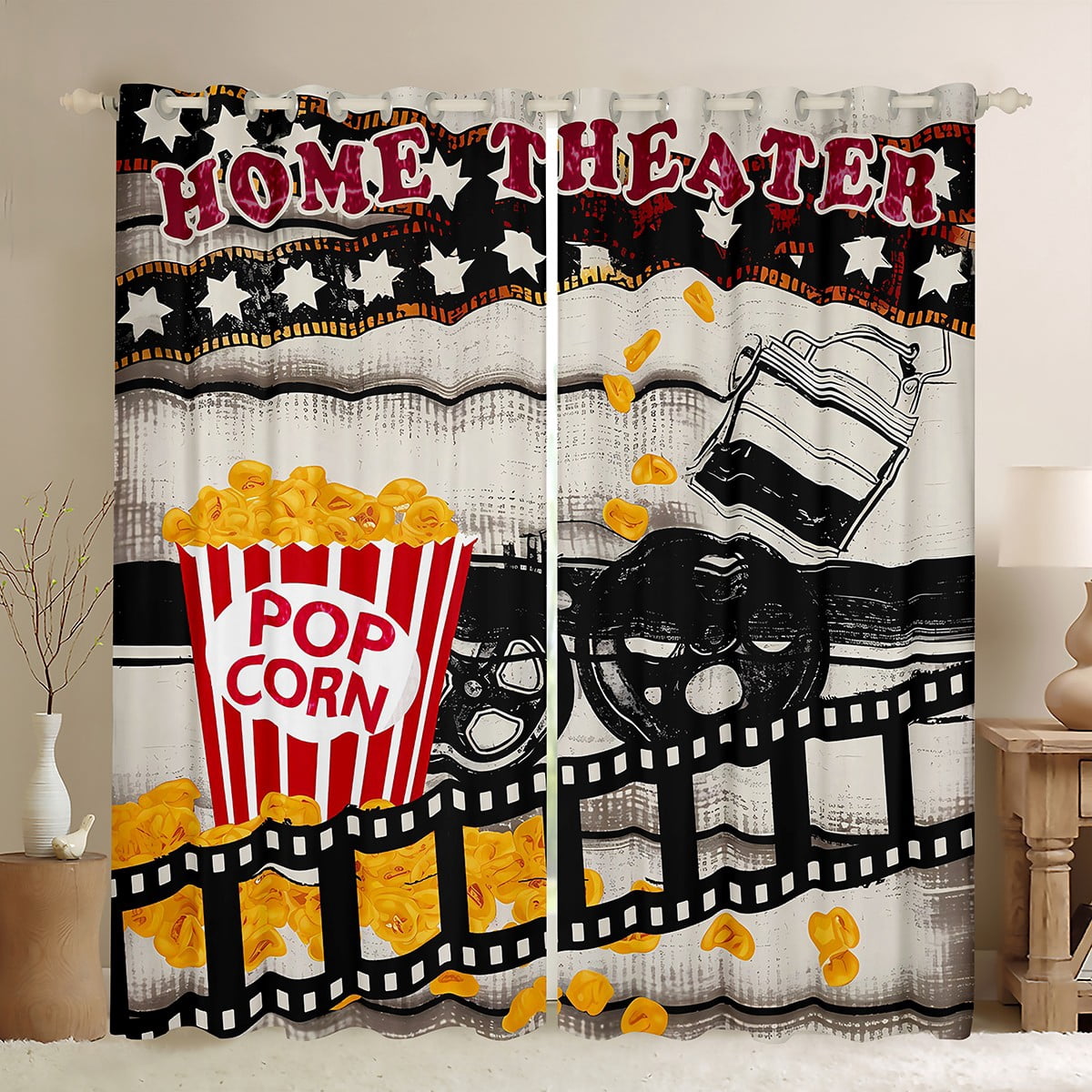 jejeloiu Retro Cinema Filmstrip Black Out Curtains,Home Theater ...