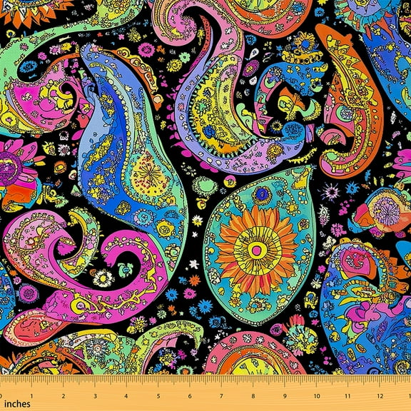 jejeloiu Retro Colorful Dahlia Fabric by the Yard 1 Yard,Boho Flower Floral Home Decor Fabric by the Yard,Bohemiantheme Sewing Fabric For Men Women,Microfiber Bedroom Decor