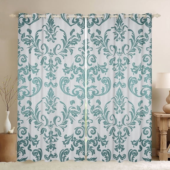 jejeloiu Retro Damask Flower Black Out Curtains,Bohemian Floral Curtains Pack of 2 (42x63 Each),Teal Gray Bedroom Curtains For Men Women,Breathable Home Decor