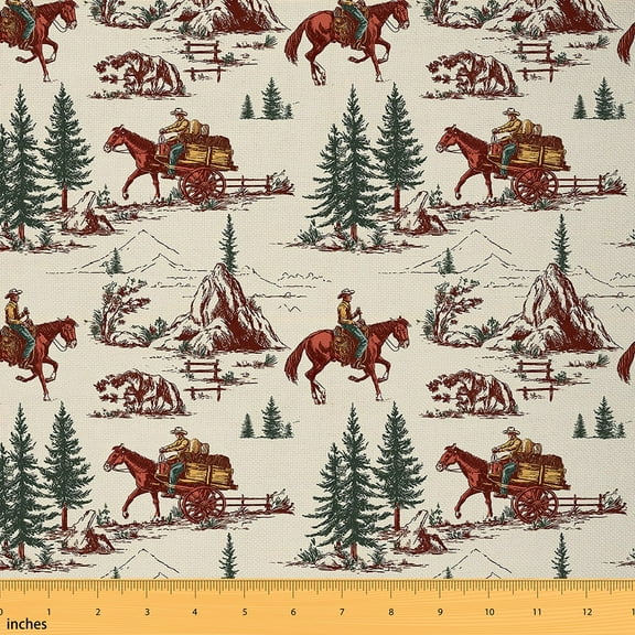 jejeloiu Retro Farm Horse Fabric by the Yard 2 Yards,Western Country Farmhouse Room Decor Fabric by the Yard,Tribal Cowboy Fabric for Sewing For Teens,Microfiber Bedroom Decor