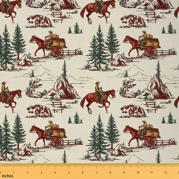 jejeloiu Retro Farm Horse Fabric by the Yard 5 Yards,Western Country Farmhouse Fabric for Sewing,Tribal Cowboy Home Decor Fabric by the Yard For Teens,Microfiber Bedroom Decor
