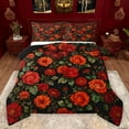 thumbnail image 1 of jejeloiu Retro Flower Queen Comforter Set,Rustic Floral Bedding Sets,Red Rose Green Leaves Bedding Comforter Set For Men Women,Luxury Bedroom Decor Reversible,3-Piece, 1 of 8