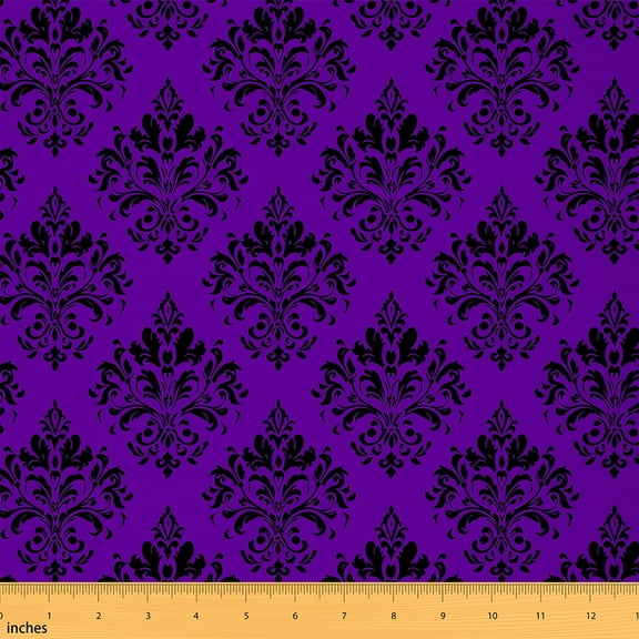 jejeloiu Retro Gothic Flower Fabric by the Yard 2 Yards,Vintage Damask Print Room Decor Fabric by the Yard,Purple Baroque Floral Fabric for Sewing For Men Women,Microfiber Bedroom Decor