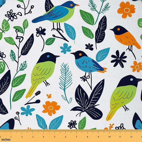 jejeloiu Retro Graffiti Bird Fabric by the Yard 1 Yard,Vintage Boho Print Home Decor Fabric by the Yard,Watercolor Leaves Sewing Fabric For Girl Boy,Luxury Bedroom Decor
