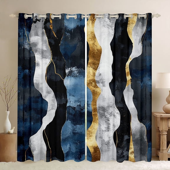 jejeloiu Retro Ink Geometric Curtains Pack of 2 (42x84 Each),Watercolor Geometric Lines Curtains Blackout For Girls Teens