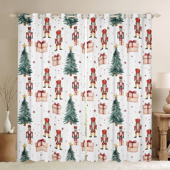 jejeloiu Retro Nutcracker Soldier Blackout Curtains Set of 2 (52x84 Each),Merry Xmas Gifts Window Curtains,Green Pchristmas Tree Curtains and Drapes For Girls Kids,Super Cozy Room Decor