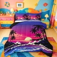 thumbnail image 1 of jejeloiu Retro Palm Tree Sunset Full Size Comforter Sets For Girls,Neon Beach Scene Bedding Comforter Set,Purple Blue,Black Reversible,3-Piece,1 Comforter and 2 Pillowcases, 1 of 7
