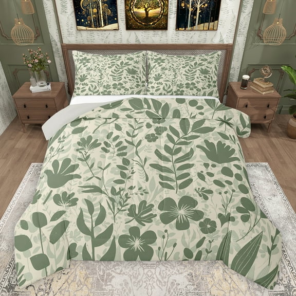 jejeloiu Retro Rustic Botanical Bedding Comforter Set,Natural Plant Twin Comforter Sets,Green Leaf Flower Bedding Set For Girls Kids,Super Cozy Room Decor Reversible,2pcs