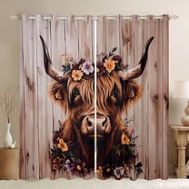 jejeloiu Retro Rustic Cow Black Out Curtains,Multicolor Flower Floral Curtains Pack of 2 (42x63 Each),Country Farmhouse Locge Bedroom Curtains For Boys Kids,Luxury Bedroom Decor