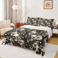 thumbnail image 1 of jejeloiu Retro Rustic Floral Queen Sheet Sets,Spooky Skull Skeleton Flat Sheet,Pink Floral Queen Fitted Sheet For Adult,Super Cozy Room Decor,4 Pieces, 1 of 7