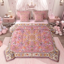 jejeloiu Retro Rustic Flower 7-Piece Twin Bedding Sets,Vintage Natural Botanical Bedding Comforter Set For Girls Reversible