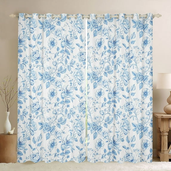 jejeloiu Retro Rustic Flower Curtains Pack of 2 (42x84 Each),Natural Plant Curtains Blackout,White Blue Bedroom Curtains For Girls Kids,Super Cozy Room Decor