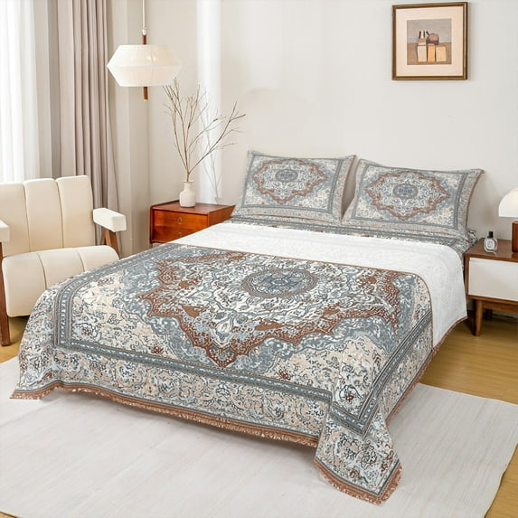 jejeloiu Retro Rustic Flowers Twin Sheet Sets,Bohemian Exotic Style Twin Fitted Sheet,Gray Blue Flat Sheet For Girls Kids,Super Cozy Room Decor,3 Pieces