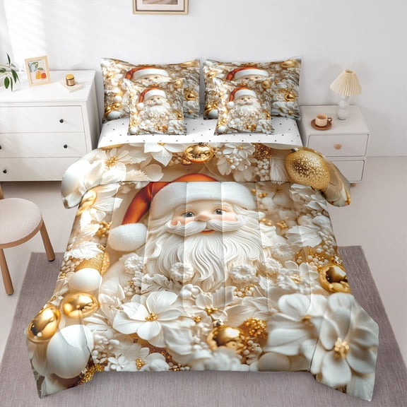 jejeloiu Retro Santa Claus 7-Piece Twin Bedding Sets,Merry Xmas Bedding Comforter Set,Vintage Christmas Flower Sheet Sets For Men Women,Super Cozy Room Decor