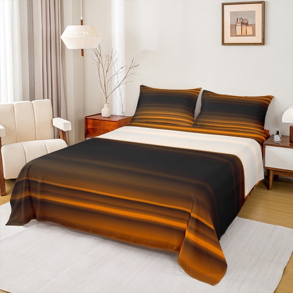 jejeloiu Retro Stripe Twin 3-Piece Microfiber Orange Black Abstract Kids Sheet Set
