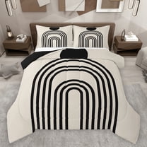 jejeloiu Retro Striped Pattern Bedding Comforter Set,Abstract Geometric Artwork Twin Comforter Sets,Black Khaki Bedding Set For Adult,Ultra Soft Home Decor Reversible,2 Pieces